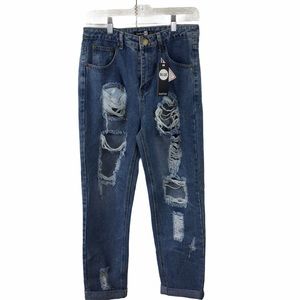 Boohoo Sophie High Waist‎ Mom Distressed Jeans, 6